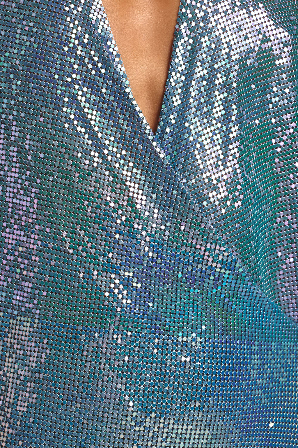 Premium Chainmail Wrap Over Mini Dress in Indigo