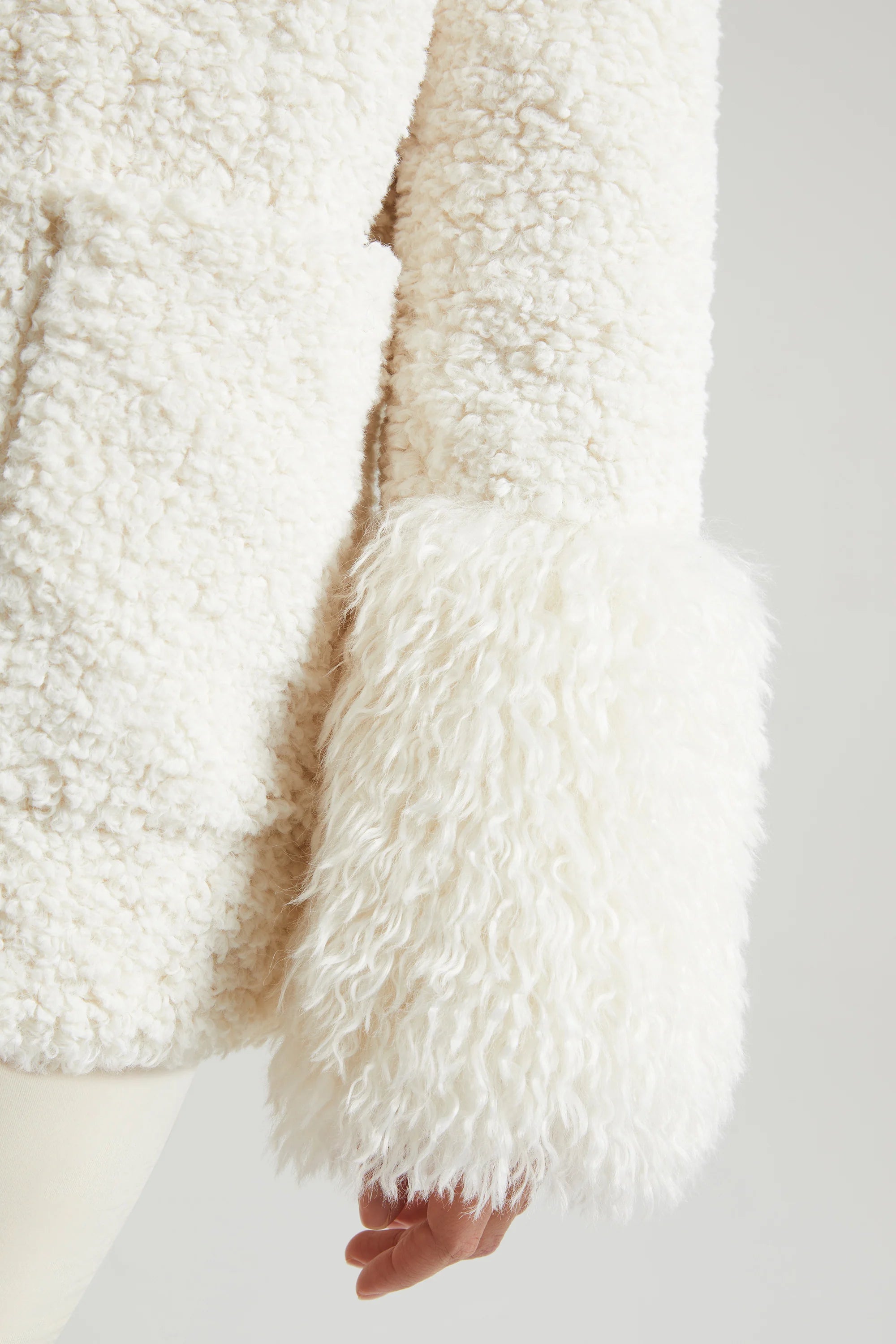Shearling Coat with Large Front Pockets in Cream