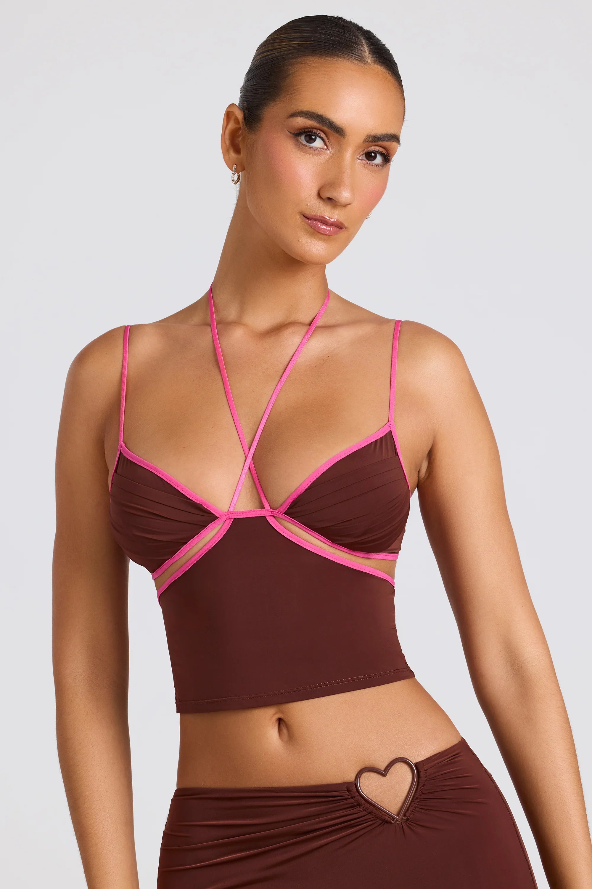 Contrast Binding Cami Top in Chocolate Brown