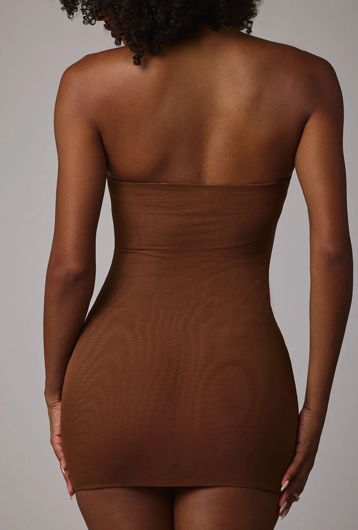 Soft Mesh Mini Slip Dress in Mocha
