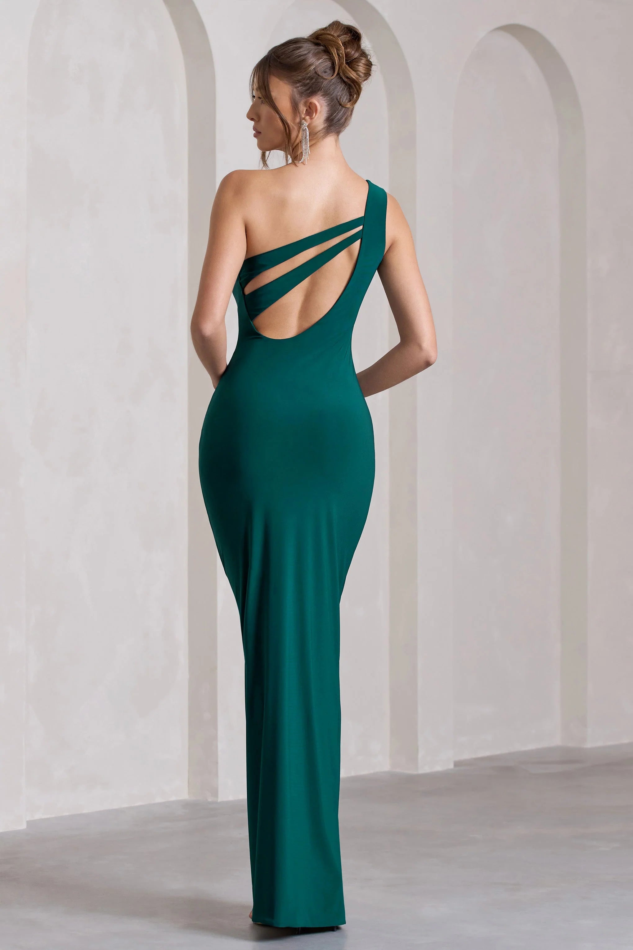 Coralina | Bottle Green Asymmetric Open-Back Split Maxi Dress