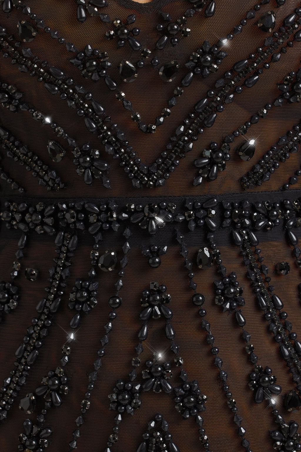 Hand Embellished Sheer Evening Gown in Black