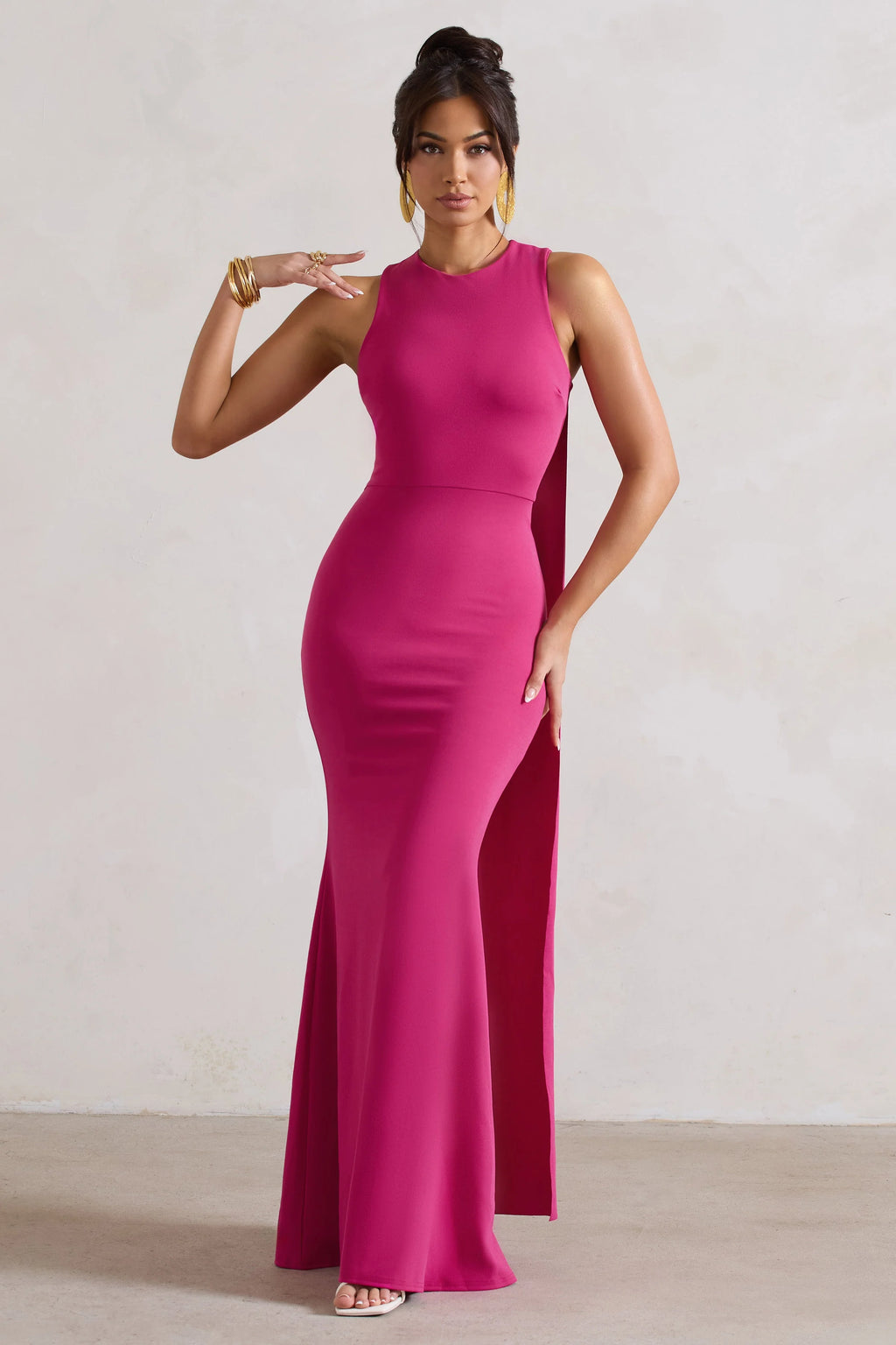 Patty | Dark Pink High-Neck Sleeveless Maxi Dress