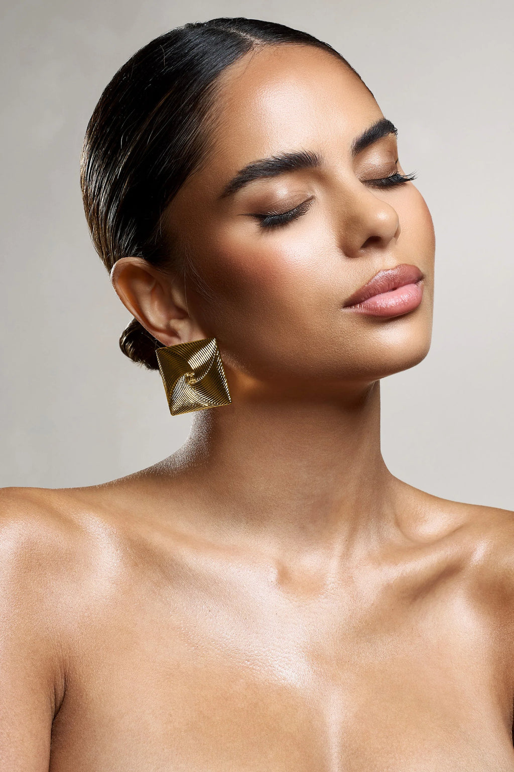 Coa | Gold Ribbed Diamante Square Earrings