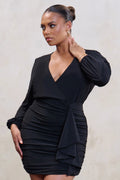 Devotion | Plus Black Wrap Front Mini Dress