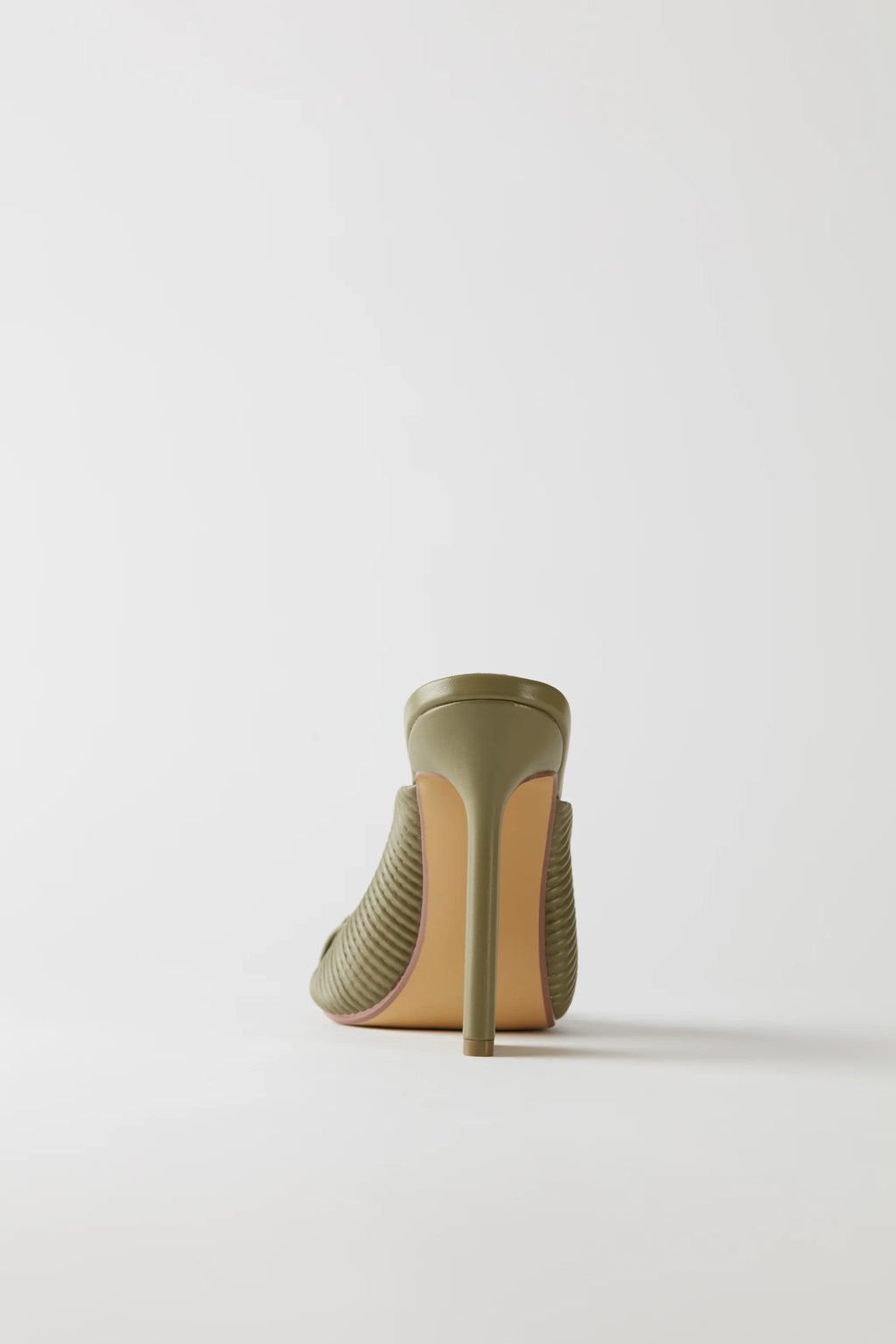 Hideaway Ribbed Leatherette Mule Heels in Olive