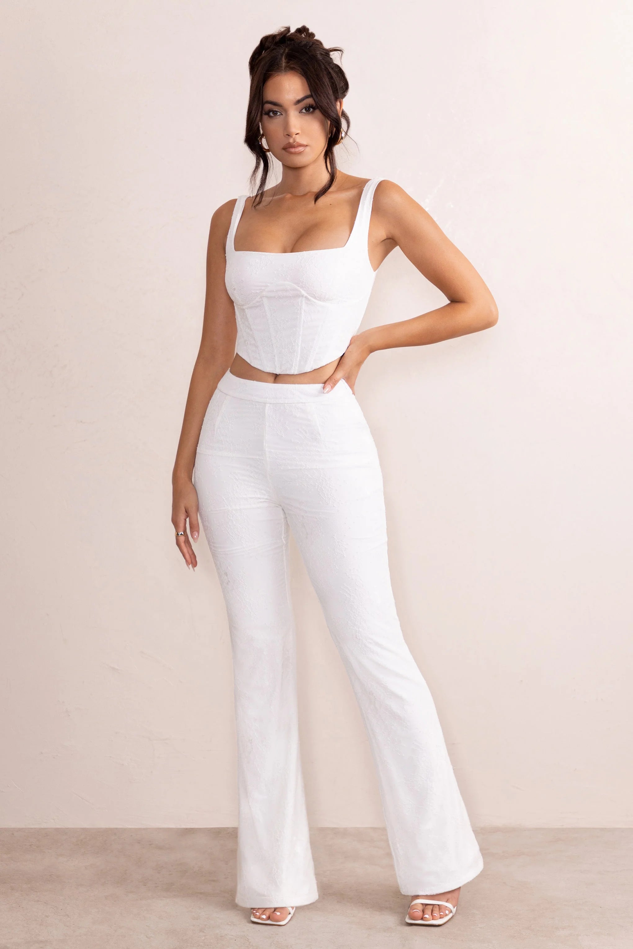 Ada | White Lace Overlay Flared Pants