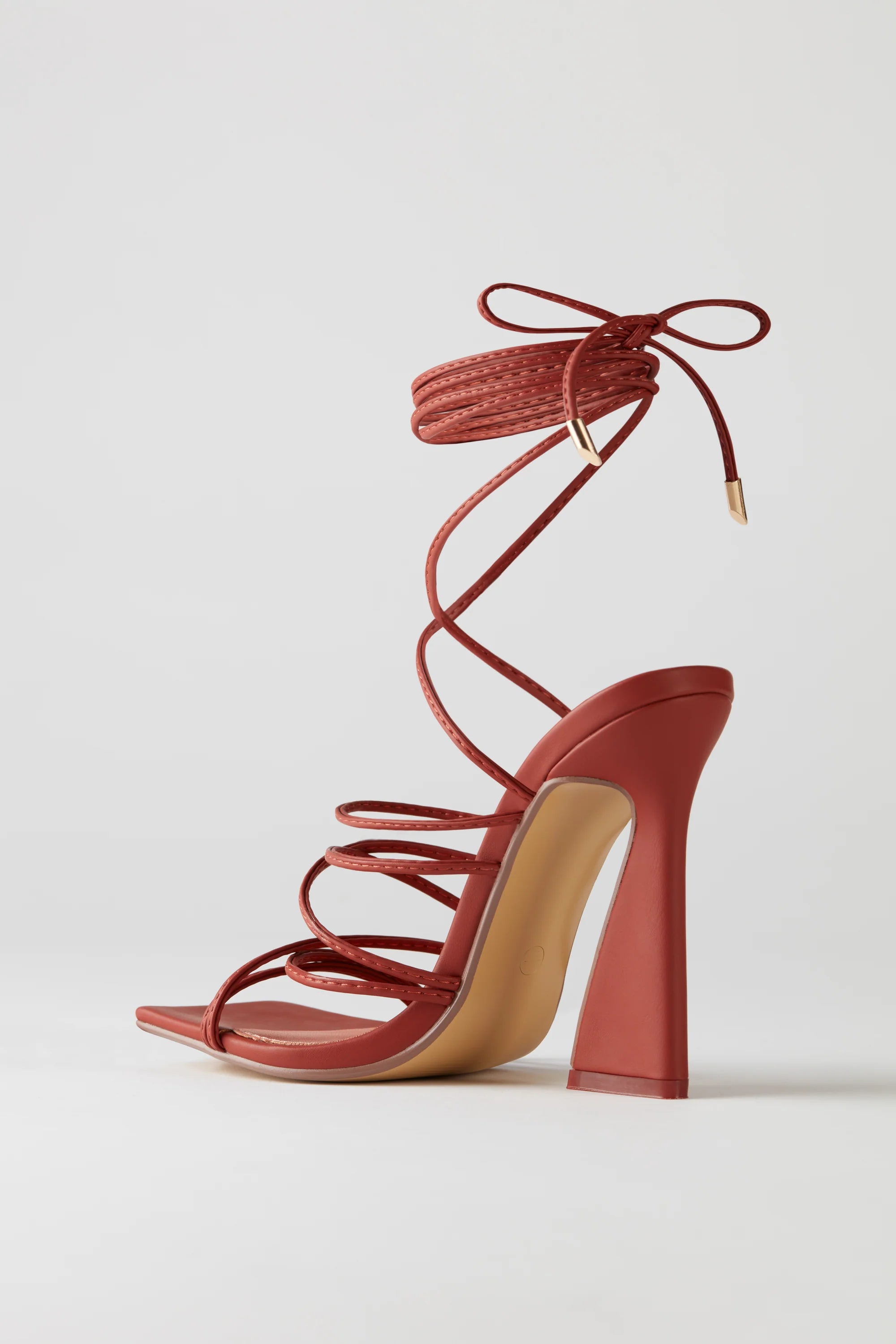 Leatherette Lace Up Heels in Terracotta