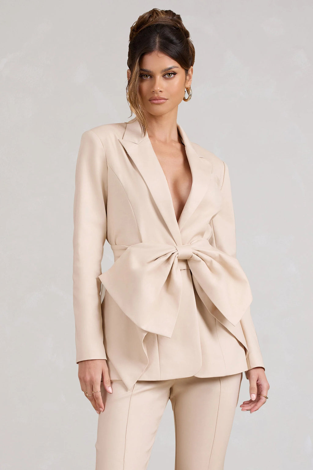 Gifted | Stone Plunge Blazer With Statement Bow