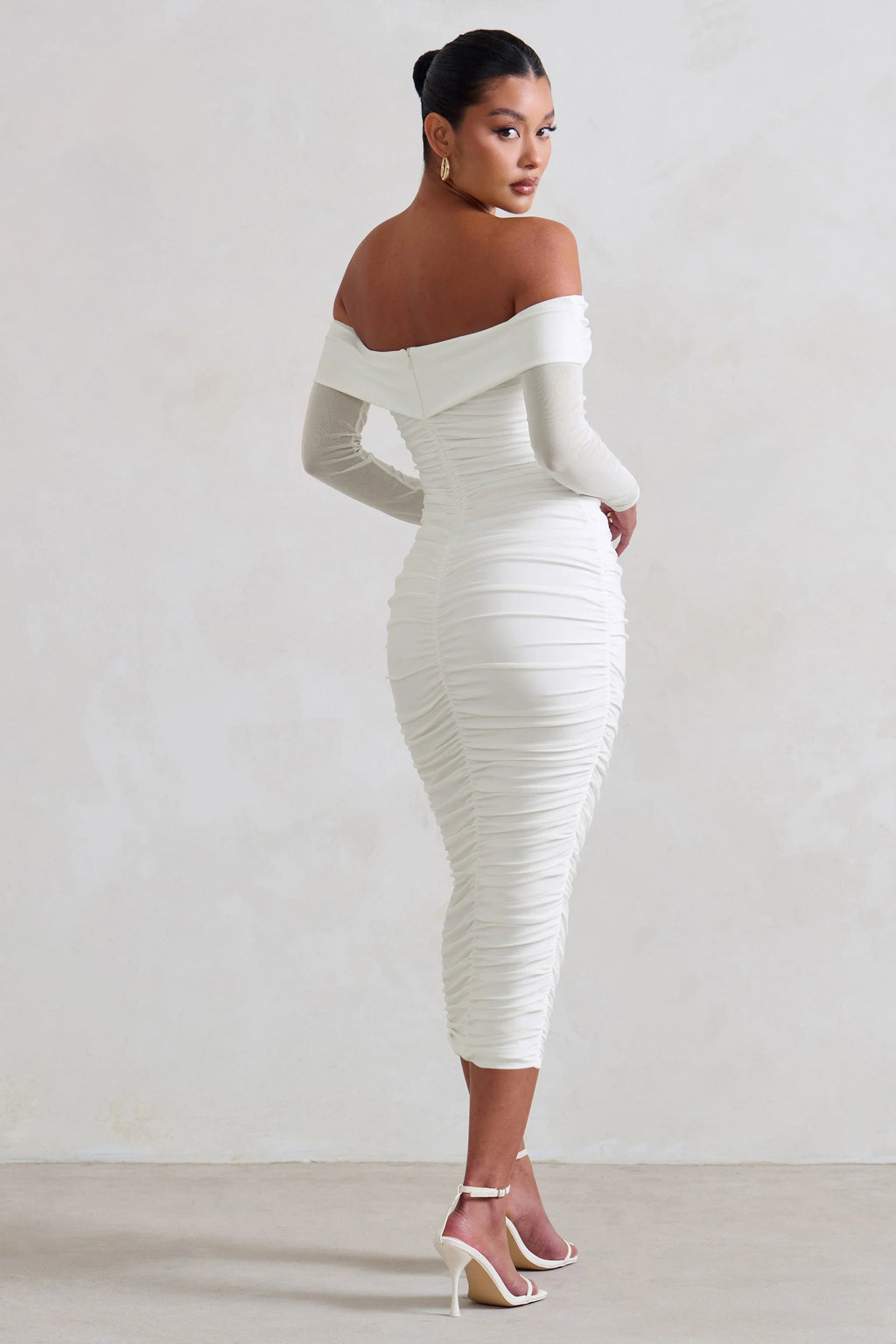 Neva | White Bardot Twist Midi Dress
