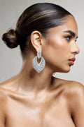 Miyo | Silver Diamante Leaf Drop Earrings