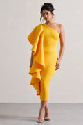 Polo | Mango Asymmetric Bodycon Midi Dress With Ruffle