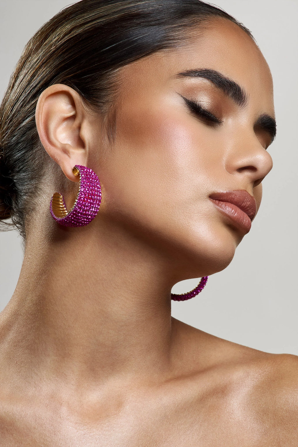 Ibiza | Gold & Pink Diamante Chunky Hoop Earrings