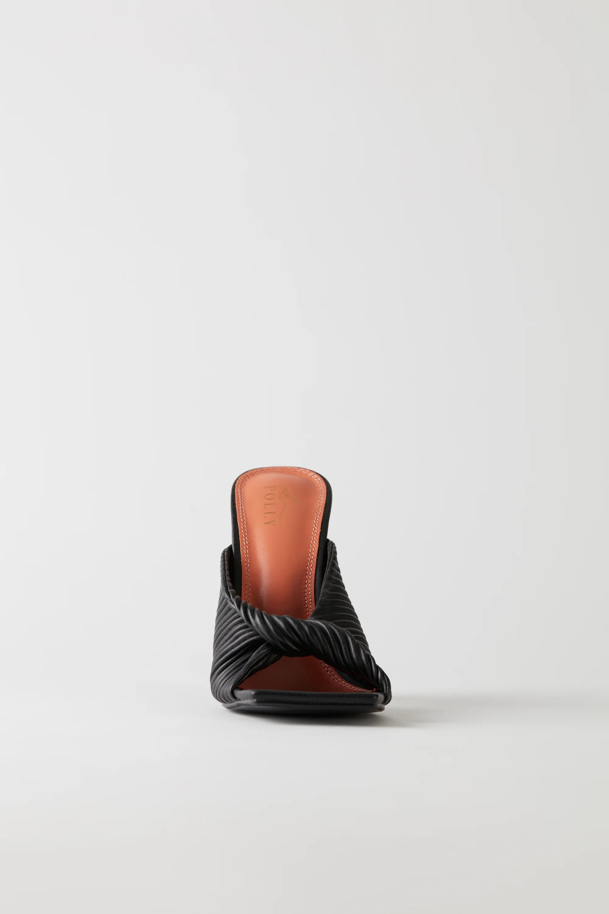 Ribbed Leatherette Mule Heels in Black