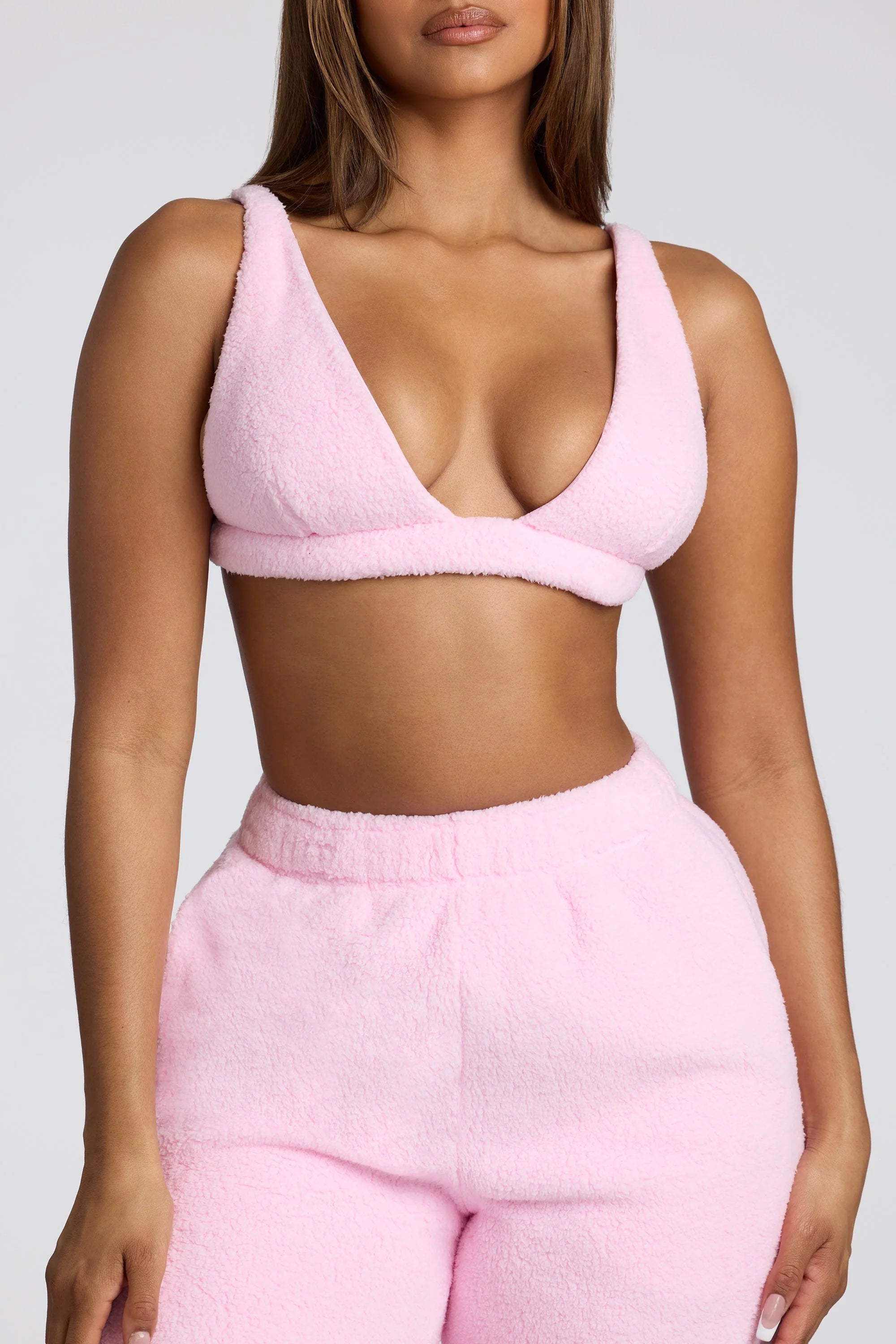 Low Rise Straight Leg Fleece Joggers in Baby Pink