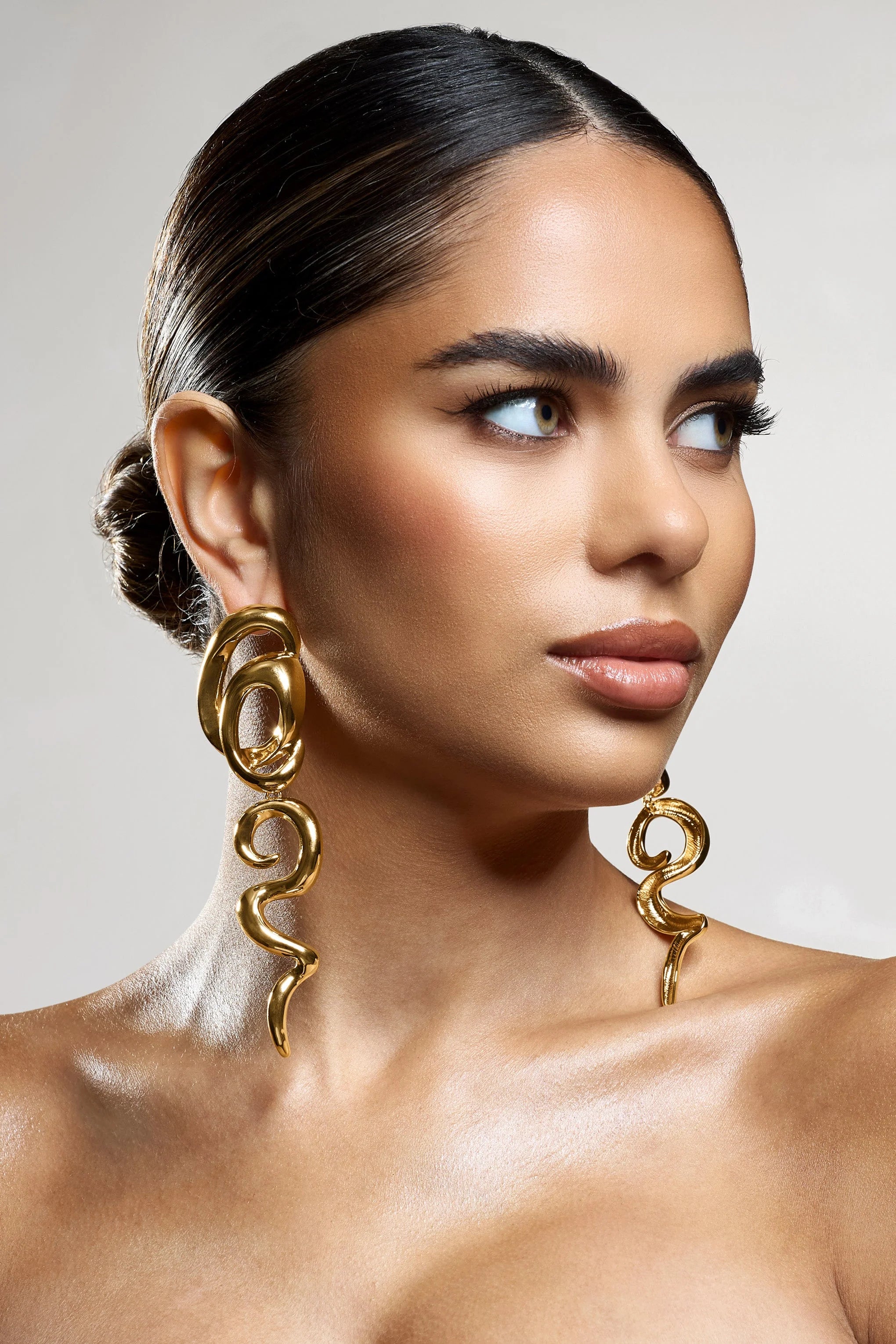 Caramel | Gold Swirl Statement Dangle Earrings