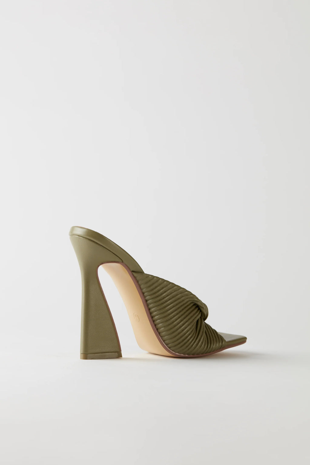 Hideaway Ribbed Leatherette Mule Heels in Olive