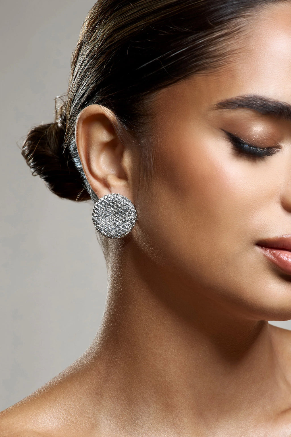 Svana | Silver Diamante Disc Earrings