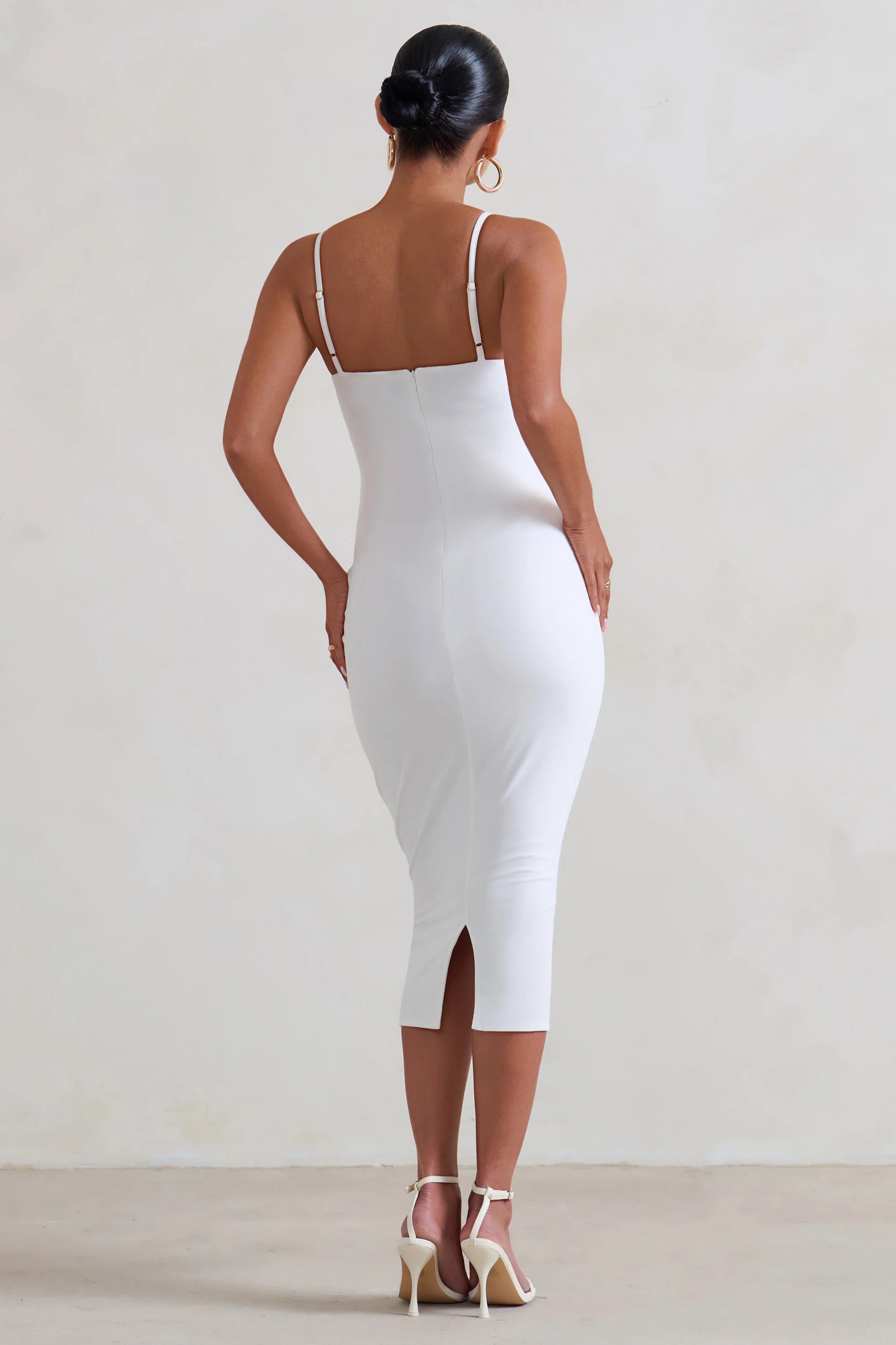 Raquel | White Maternity Cami Midi Dress With Split