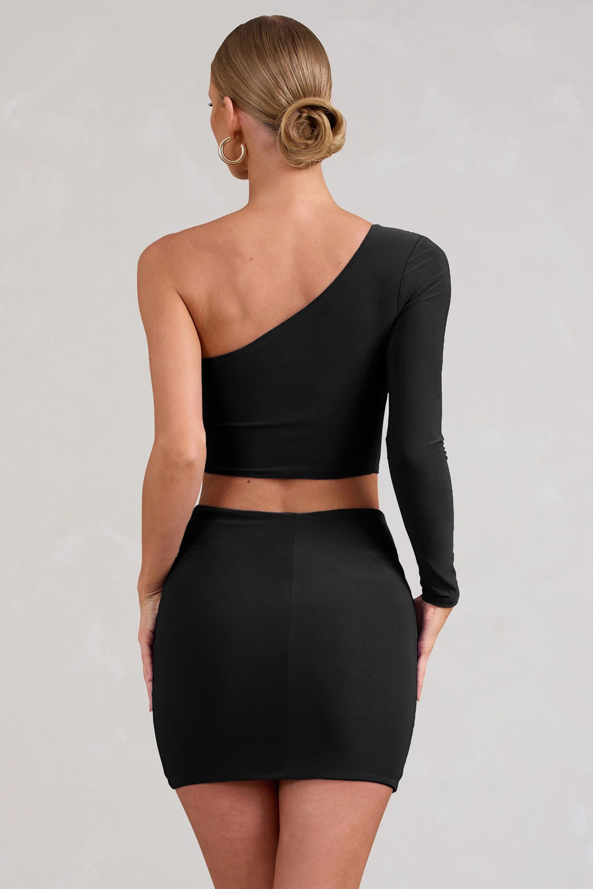 Step Up | Black Long Sleeve One Shoulder Crop Top