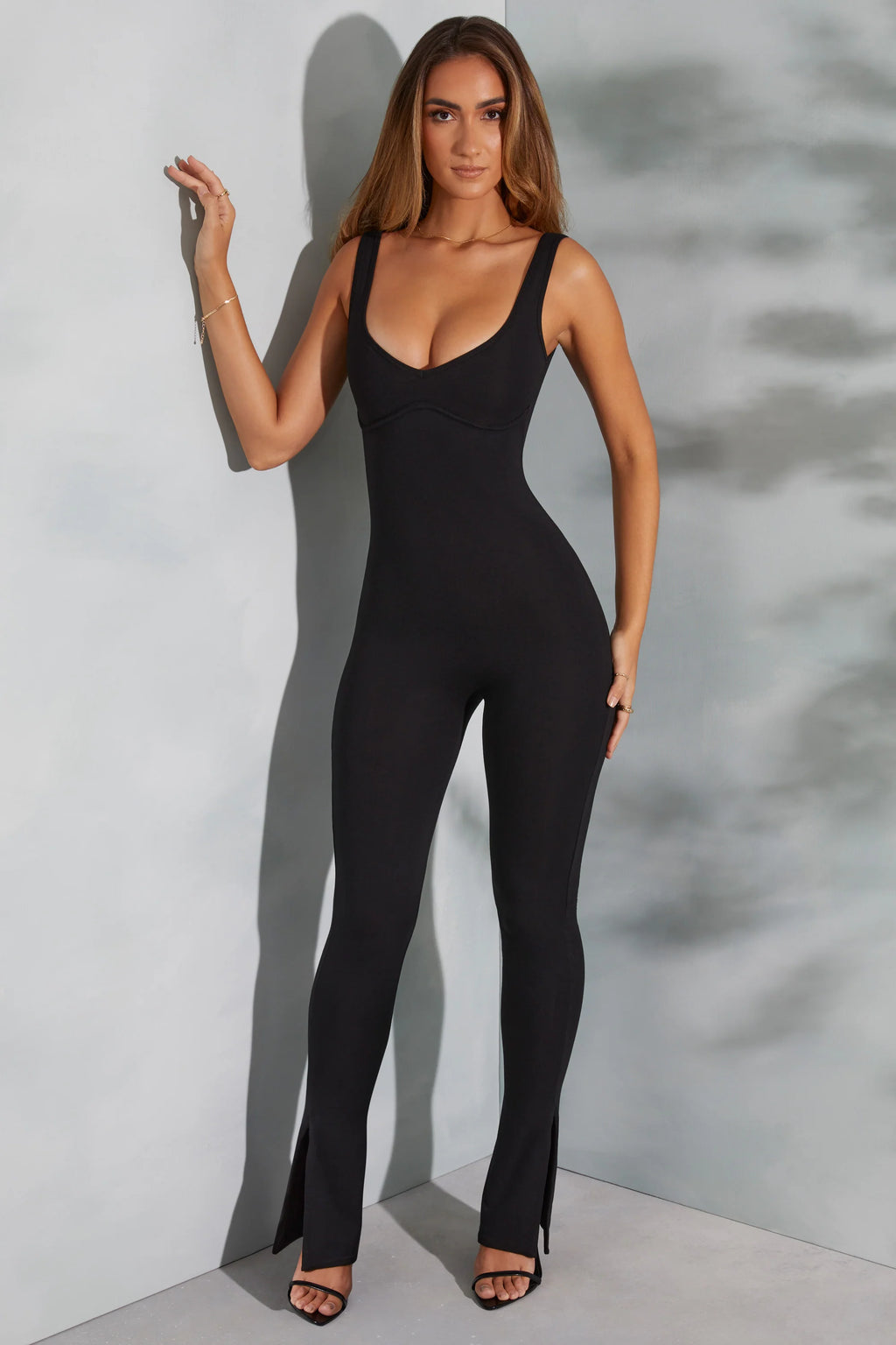 Tall Sweetheart Neckline Flare Hem Jumpsuit in Black