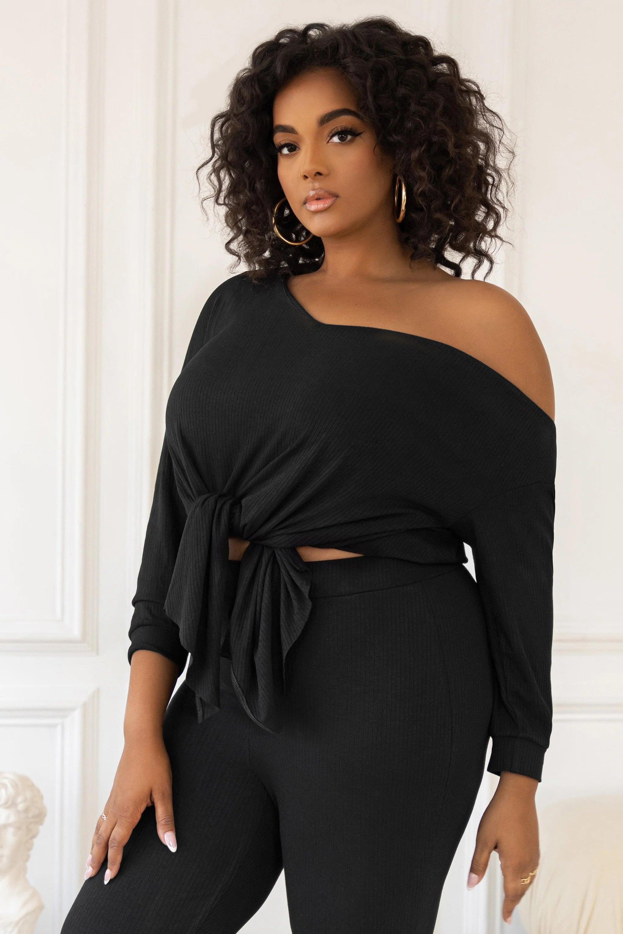 Rebel | Plus Black Off The Shoulder Ribbed Top