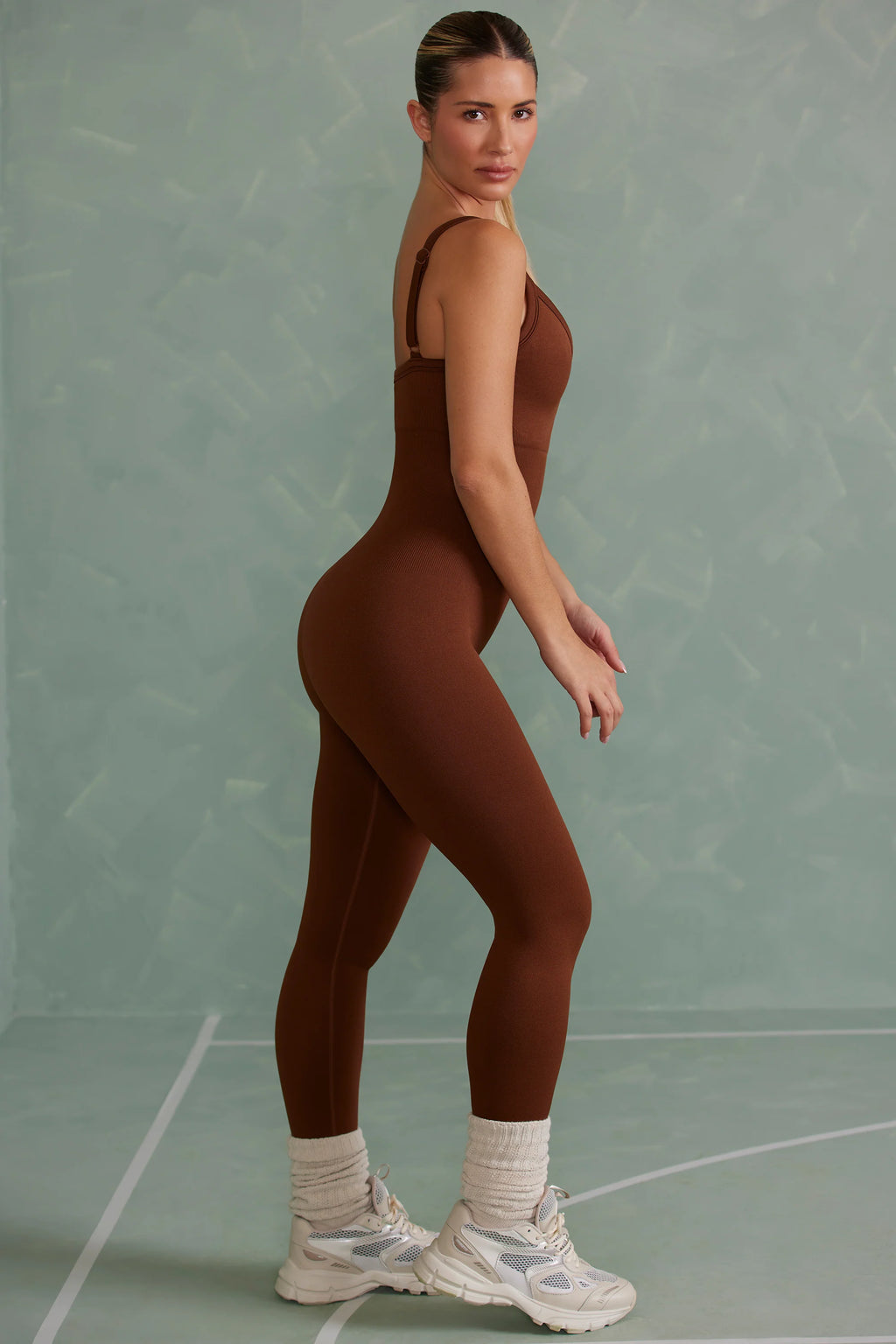 Petite Super Sculpt Unitard in Copper Brown