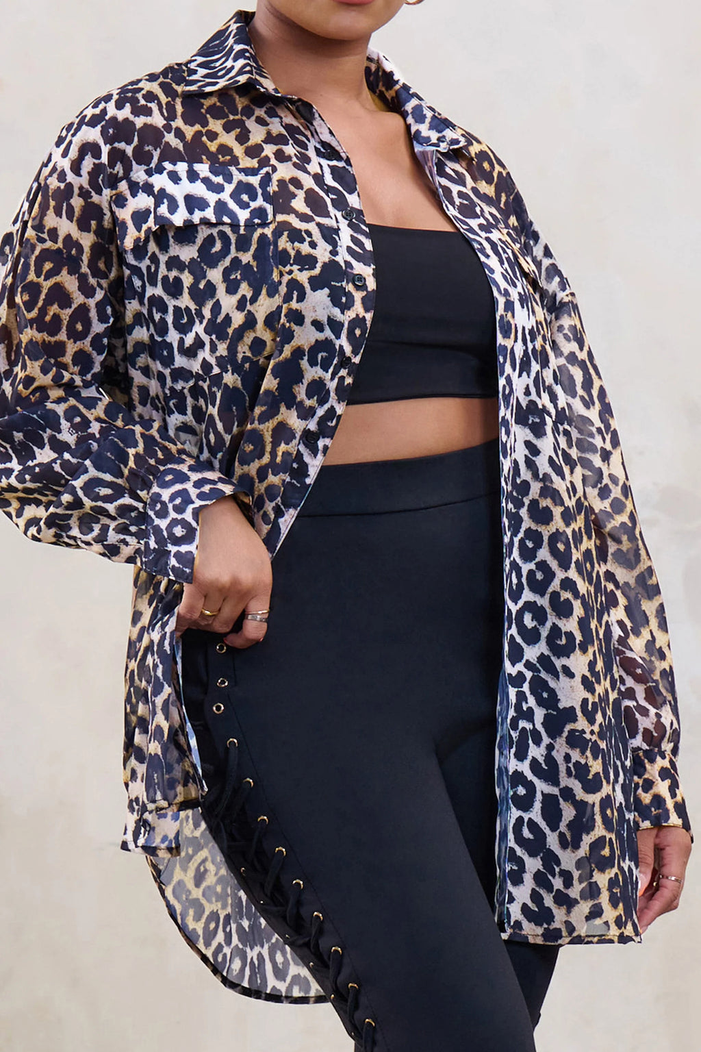 Put Together | Plus Leopard Sheer Oversized Shirt