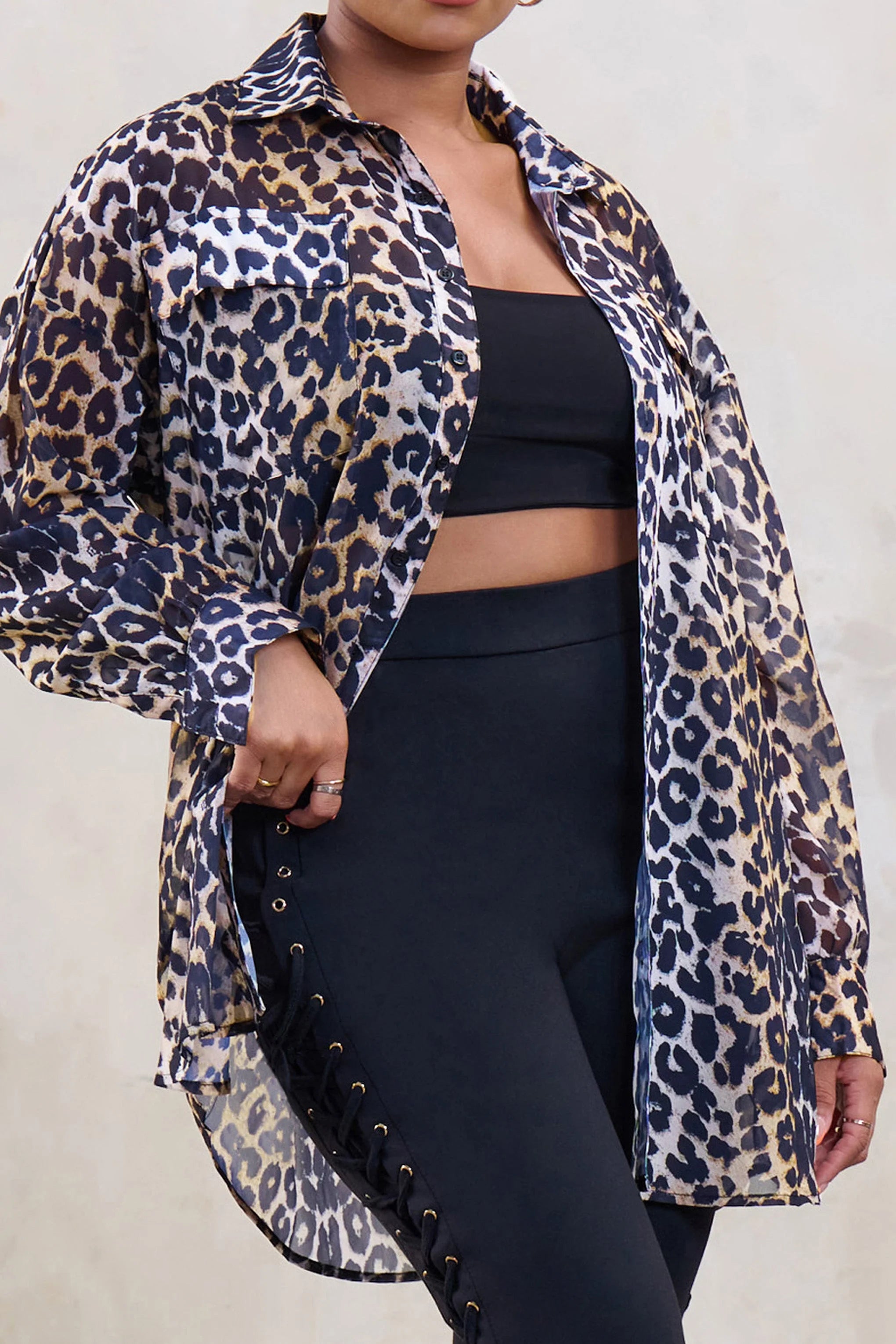 Put Together | Plus Leopard Sheer Oversized Shirt