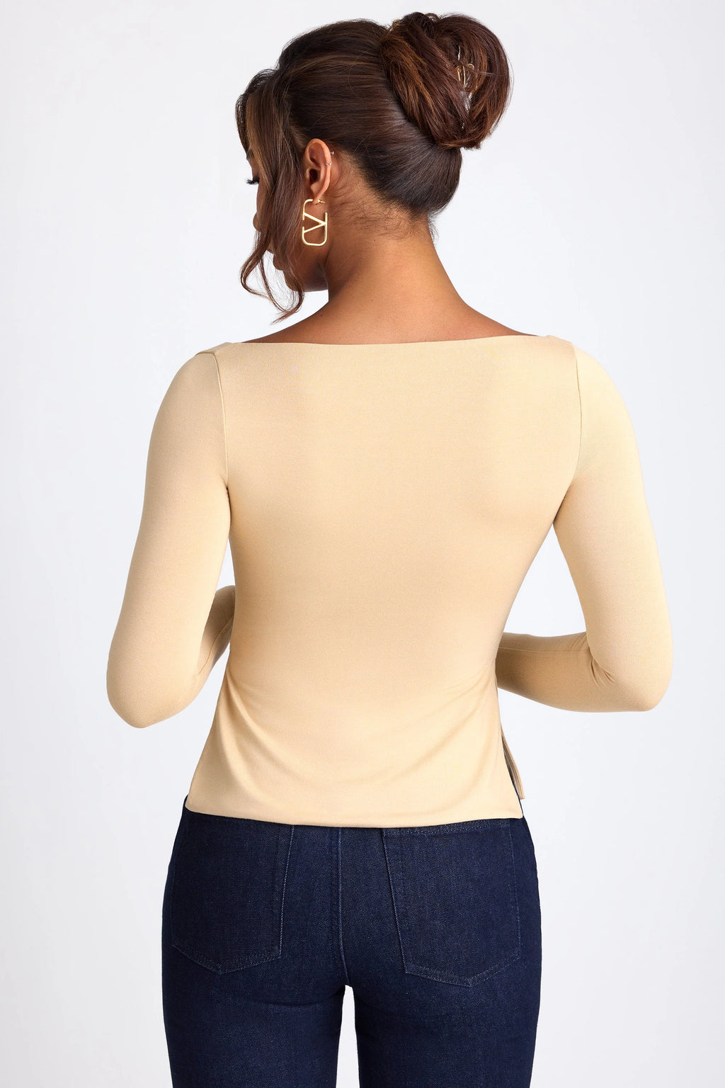 Modal Sweetheart Neckline Long Sleeve Top in Sand