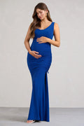 Phantasy | Cobalt Blue Asymmetric Split Maternity Maxi Dress