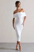 Averie | White Bodycon Bardot Midi Dress