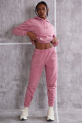 Petite High Waist Cuffed Joggers in Rose