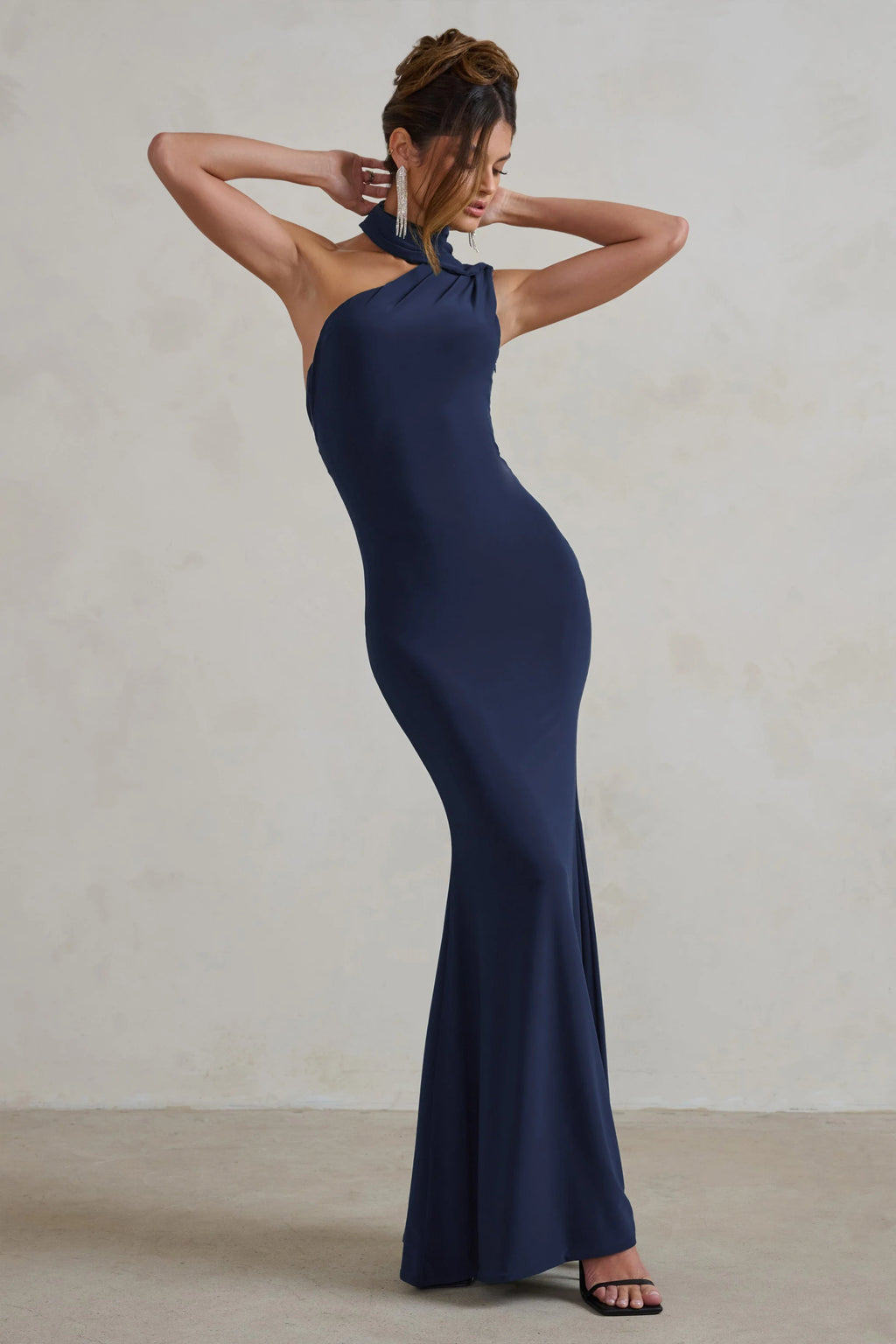 Capucine | Navy Asymmetric Draped Maxi Dress