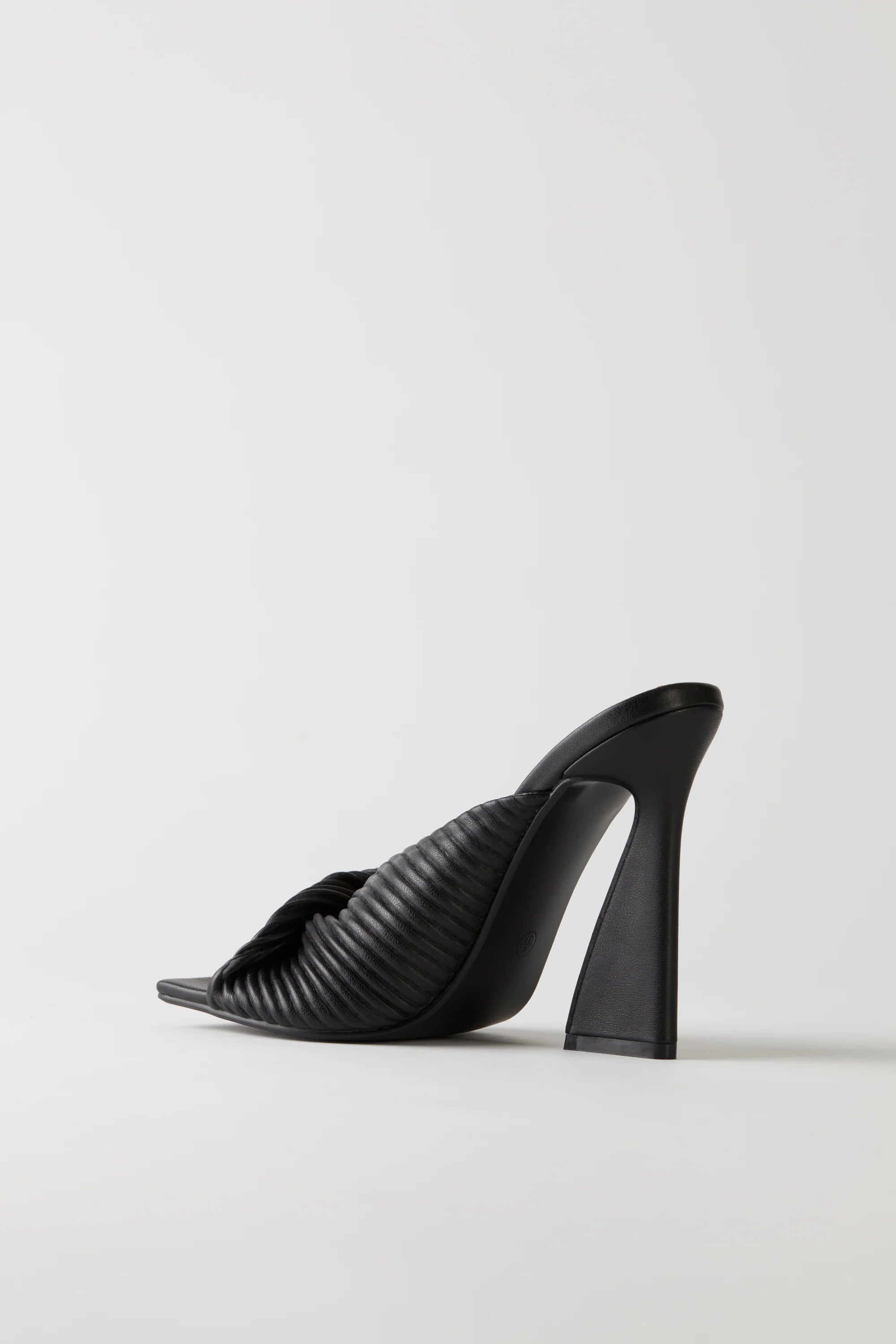 Ribbed Leatherette Mule Heels in Black