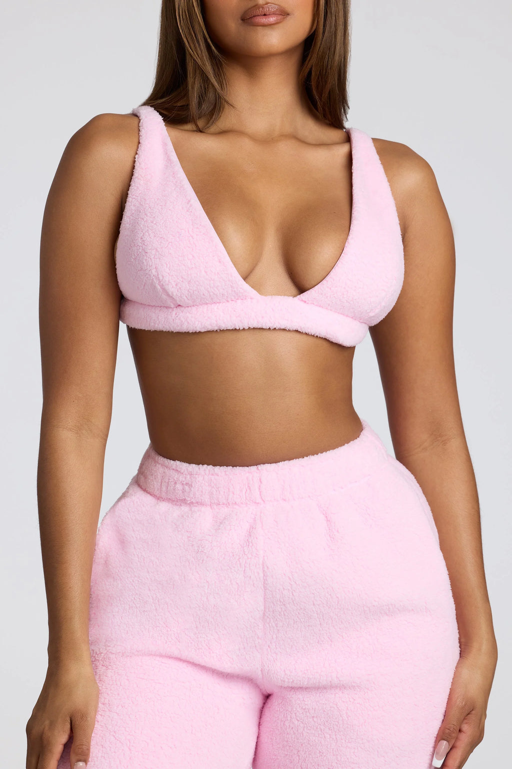 Tall Low Rise Straight Leg Fleece Joggers in Baby Pink