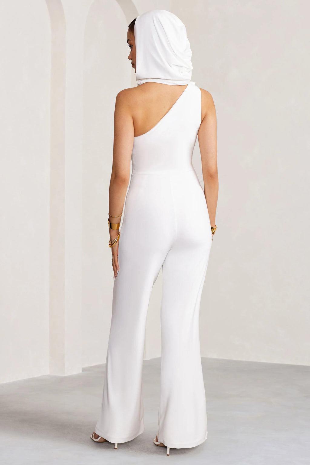 Carolina | White Asymmetric Jumpsuit with Hood