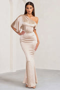 Liberty | Champagne Asymmetric Draped Maxi Dress