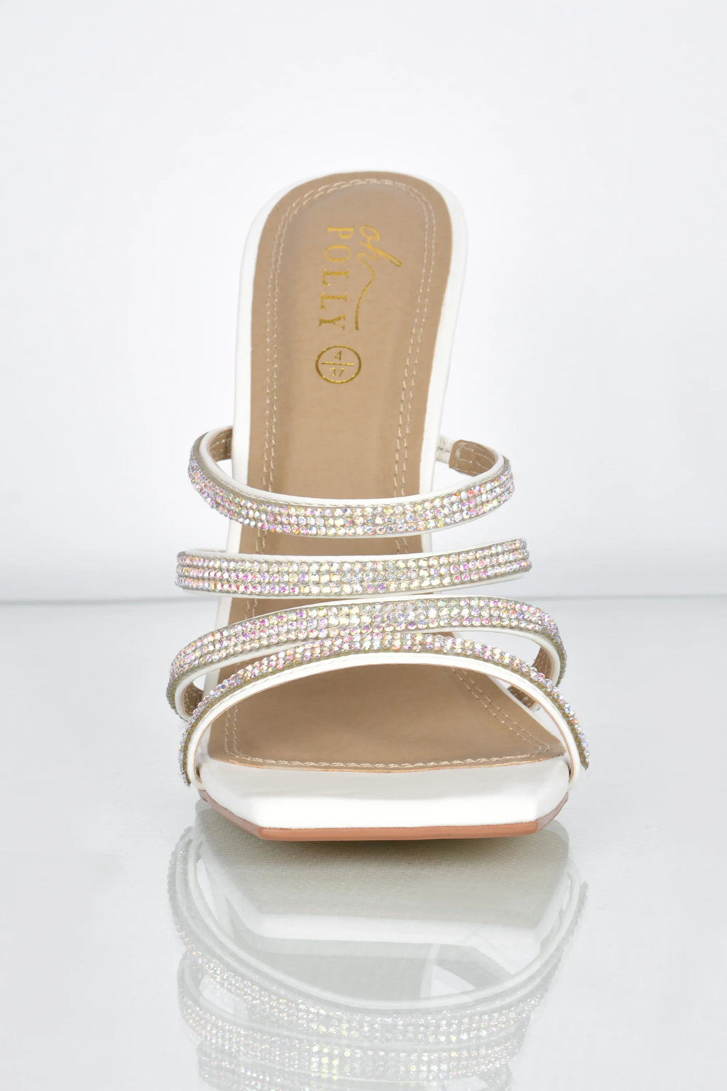 Raise The Bar Diamante Embellished Mule Heels in White