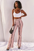 Drive ‘Em Wild Petite High Waisted Wide Leg Trousers in Pink Snake Print