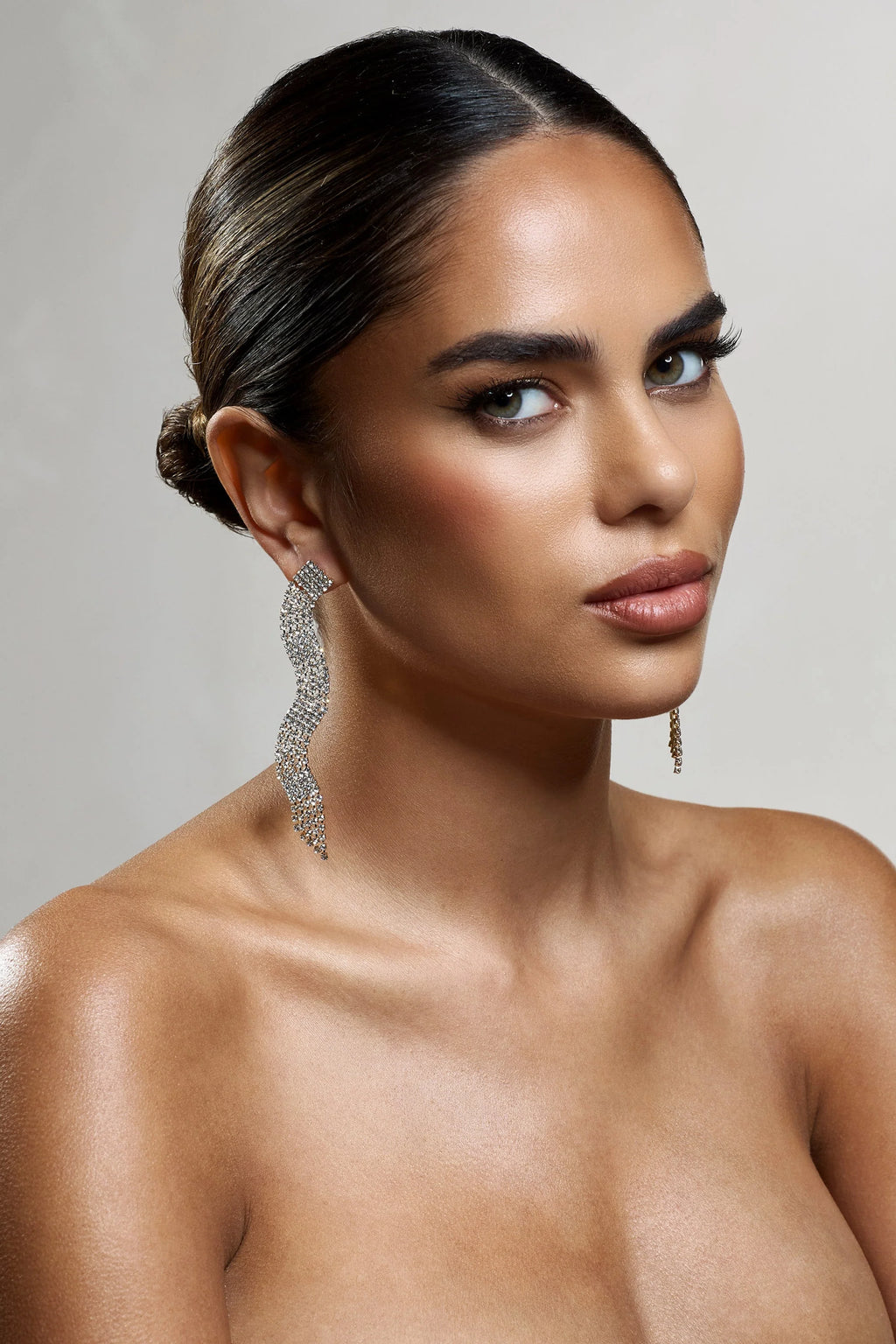 Swirl | Gold Diamante Curve Tassel Earrings