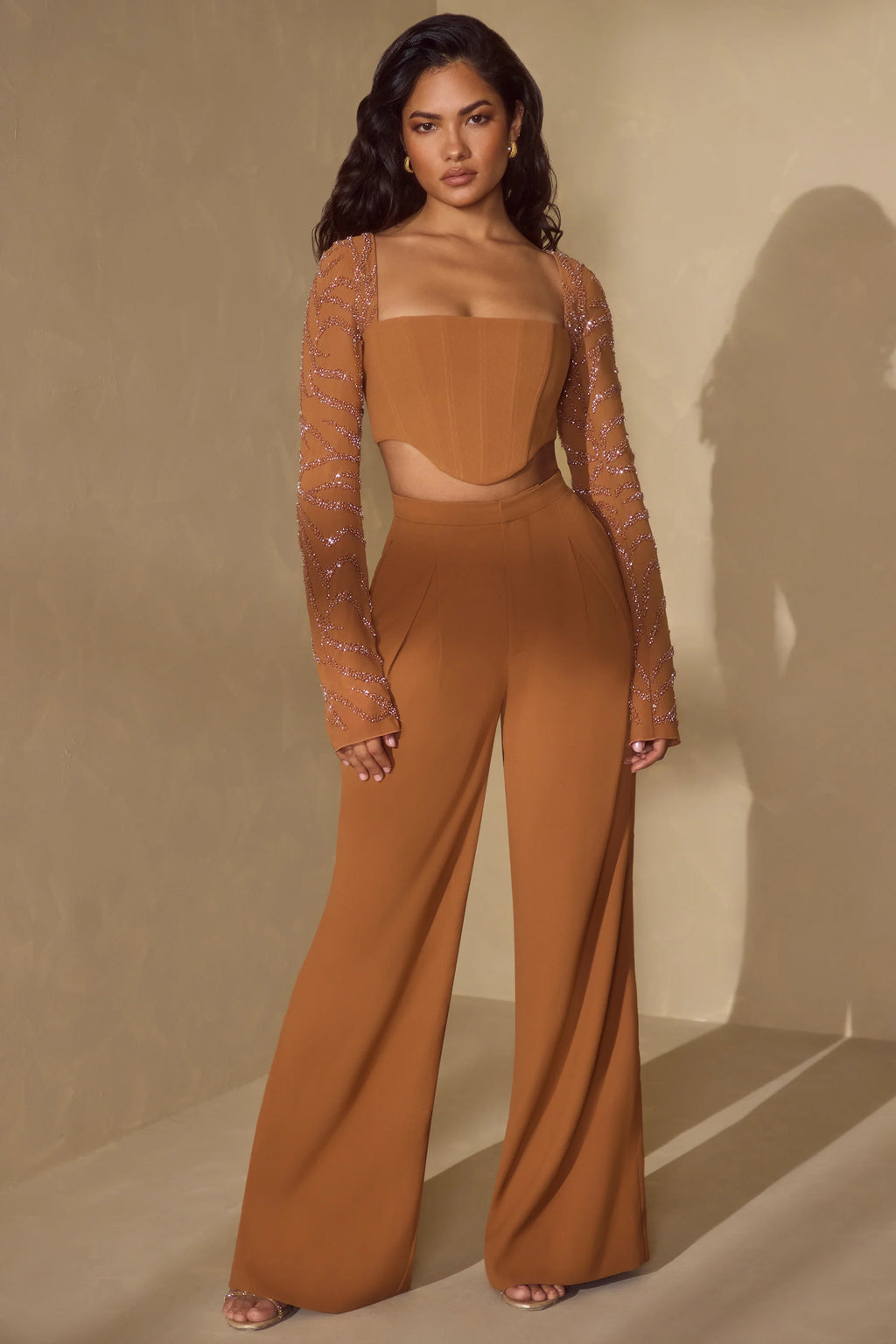 Tall High Waist Wide Leg Trouser in Caramel