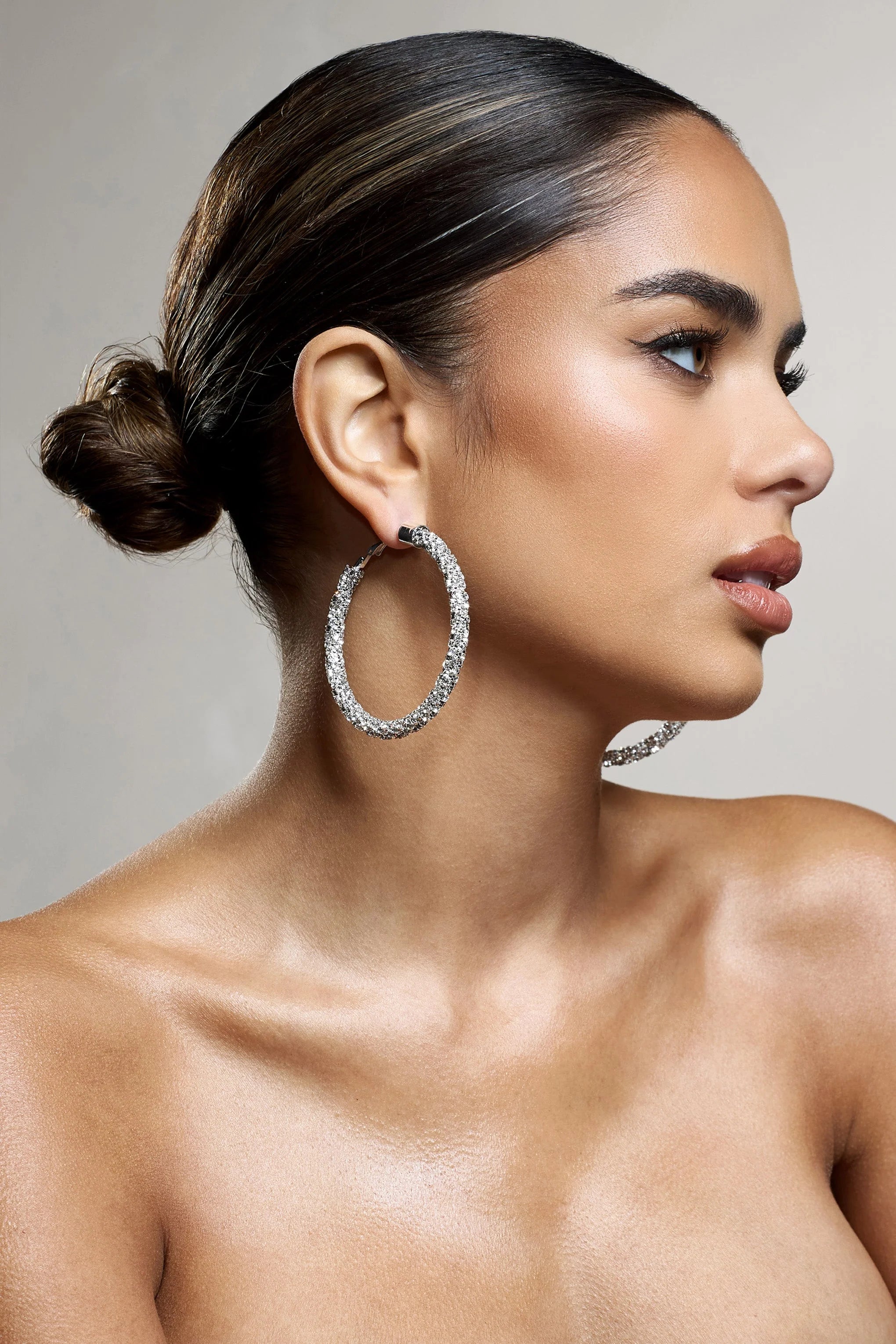 Ravenna | Silver Diamante Hoop Earrings
