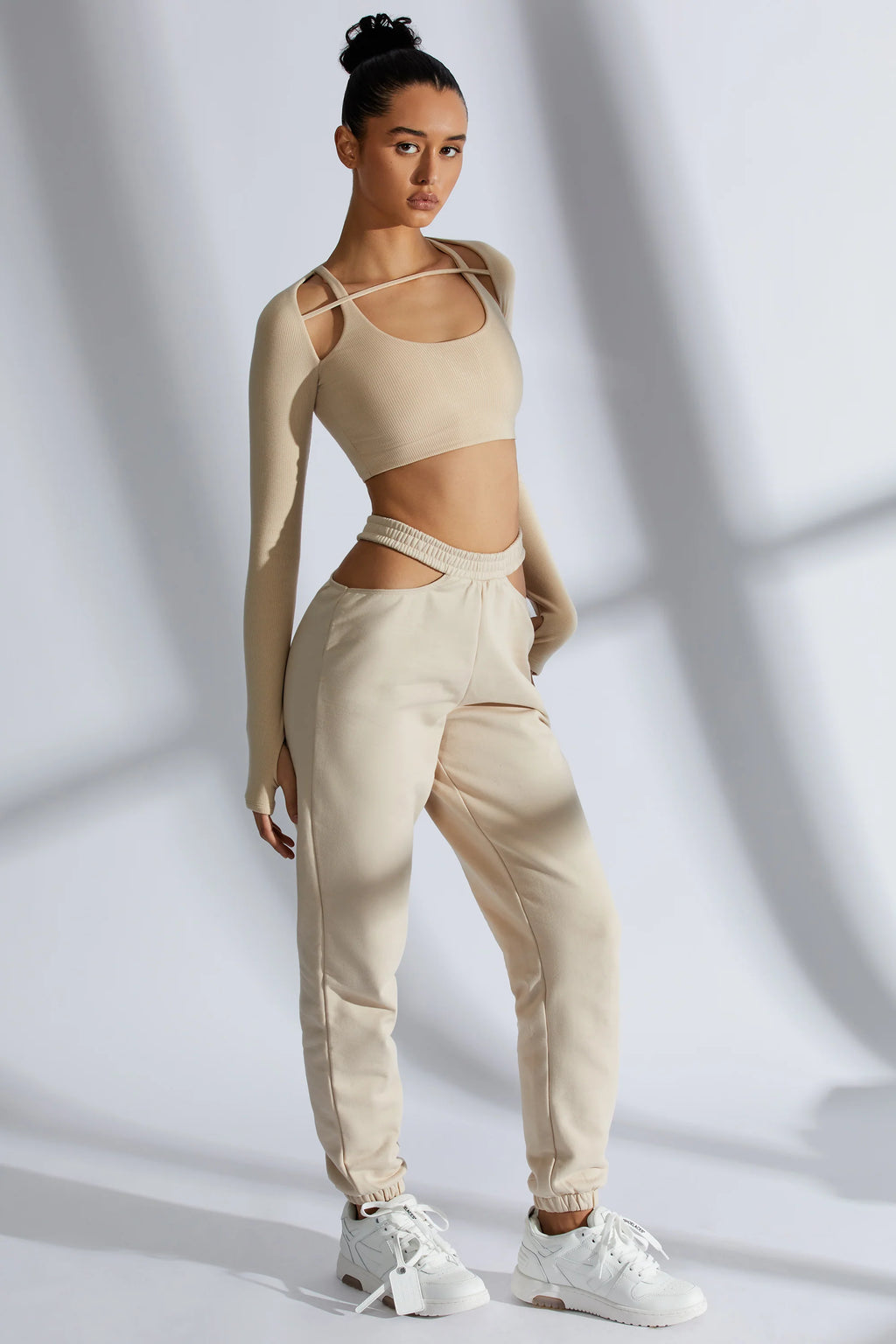 Cut Out Joggers in Sand