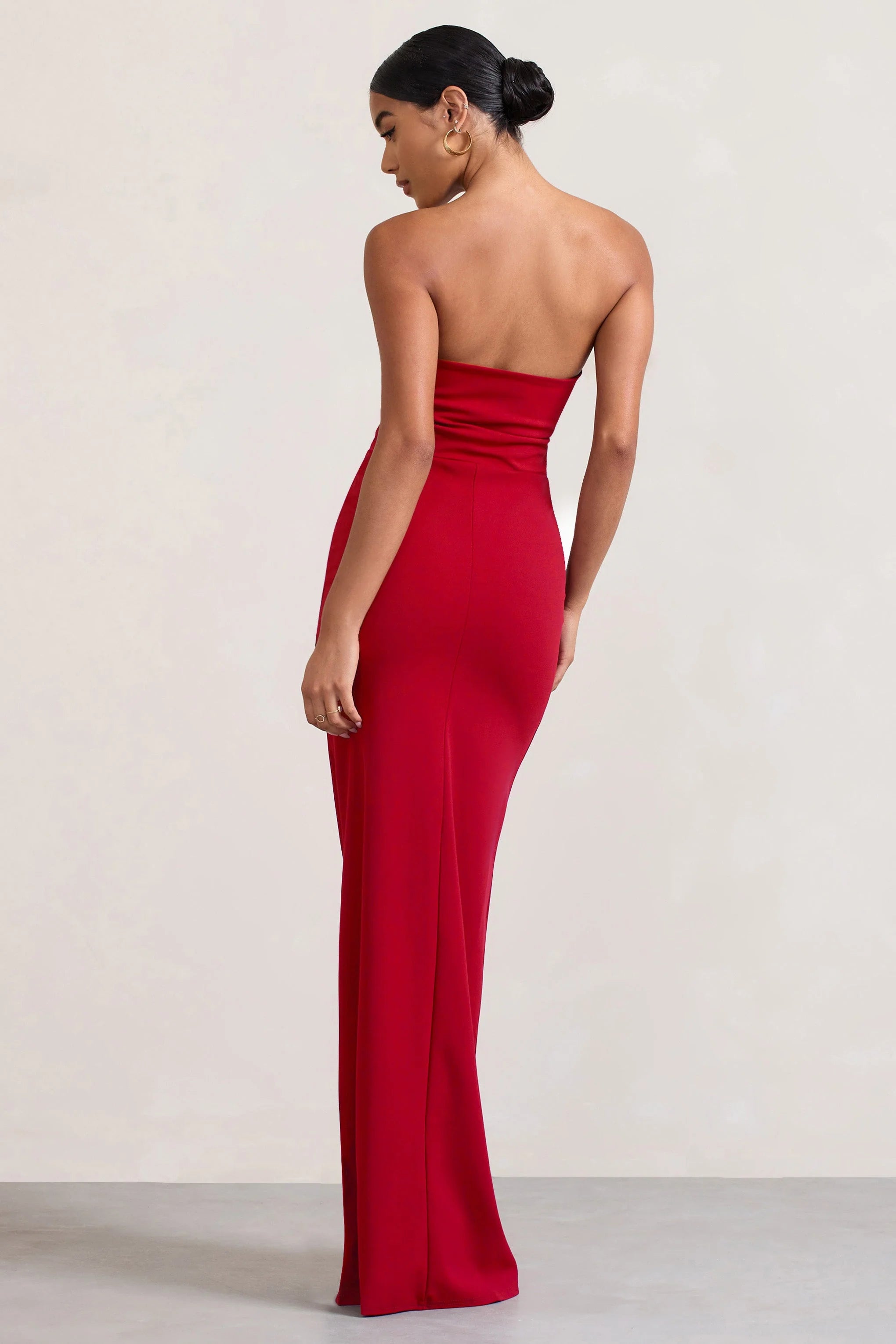 Belle of The Ball | Red Bandeau Maxi Dress With Split Hem