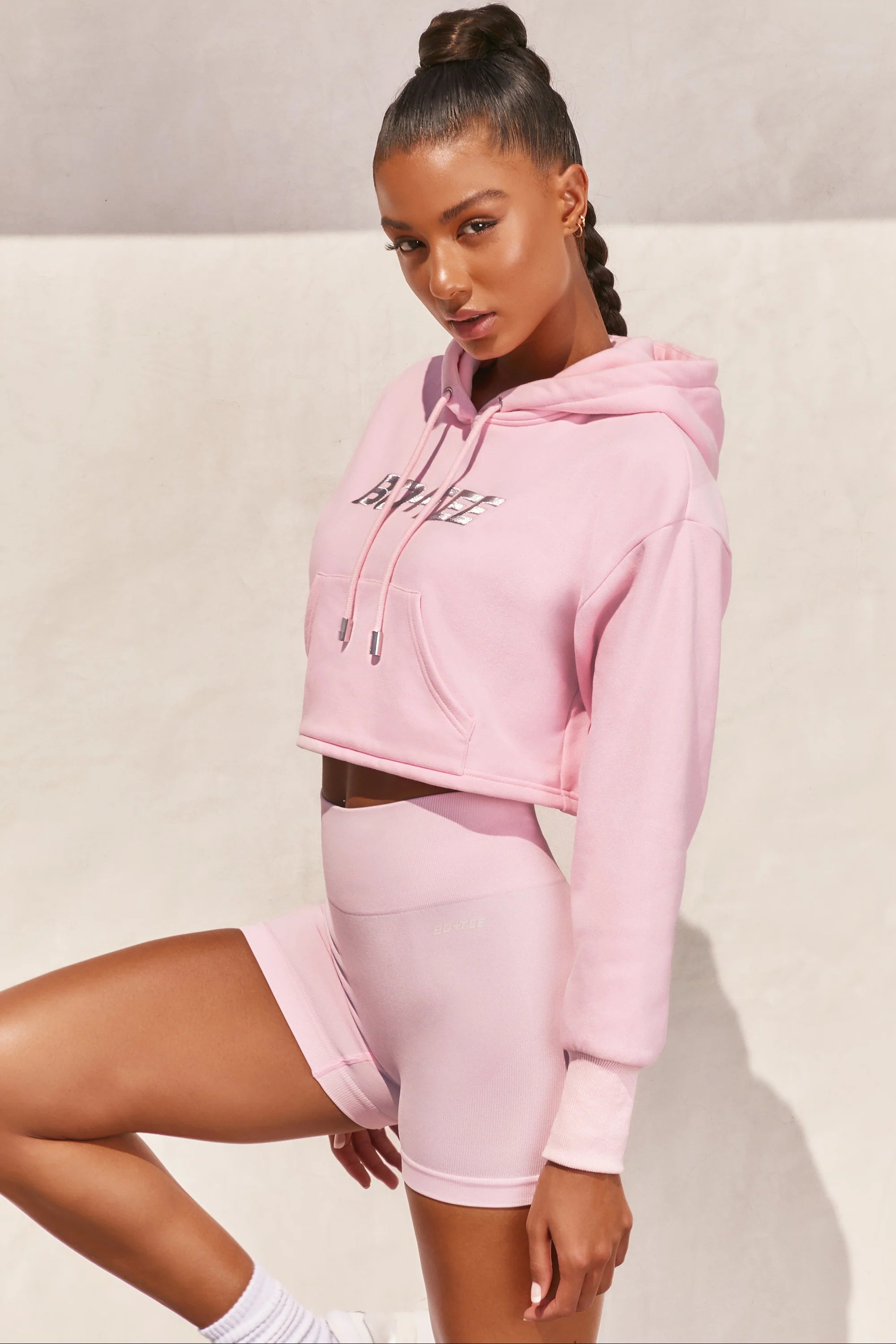 Off Duty Cropped Hoodie in Pink