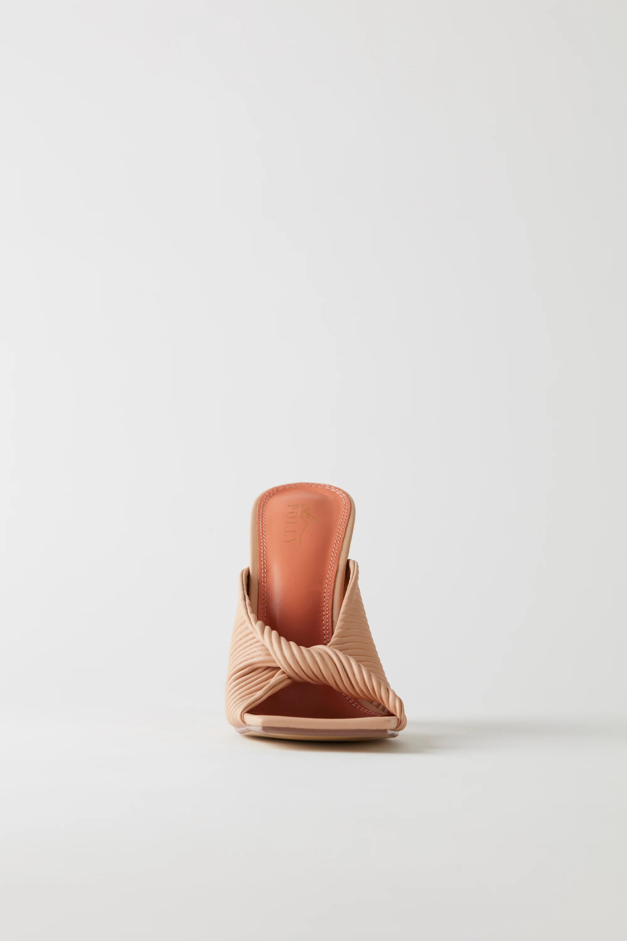 Ribbed Leatherette Mule Heels in Nude