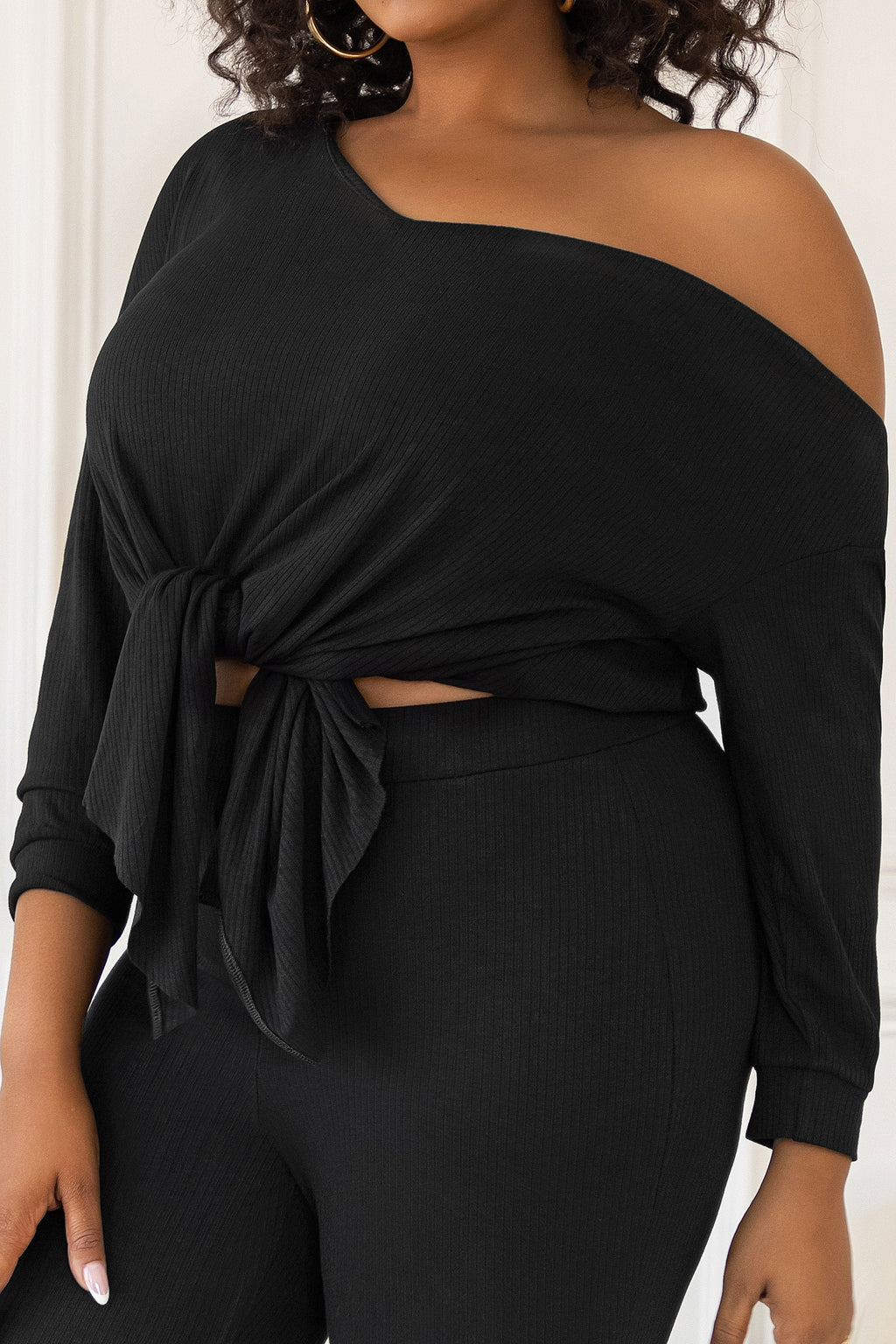 Rebel | Plus Black Off The Shoulder Ribbed Top