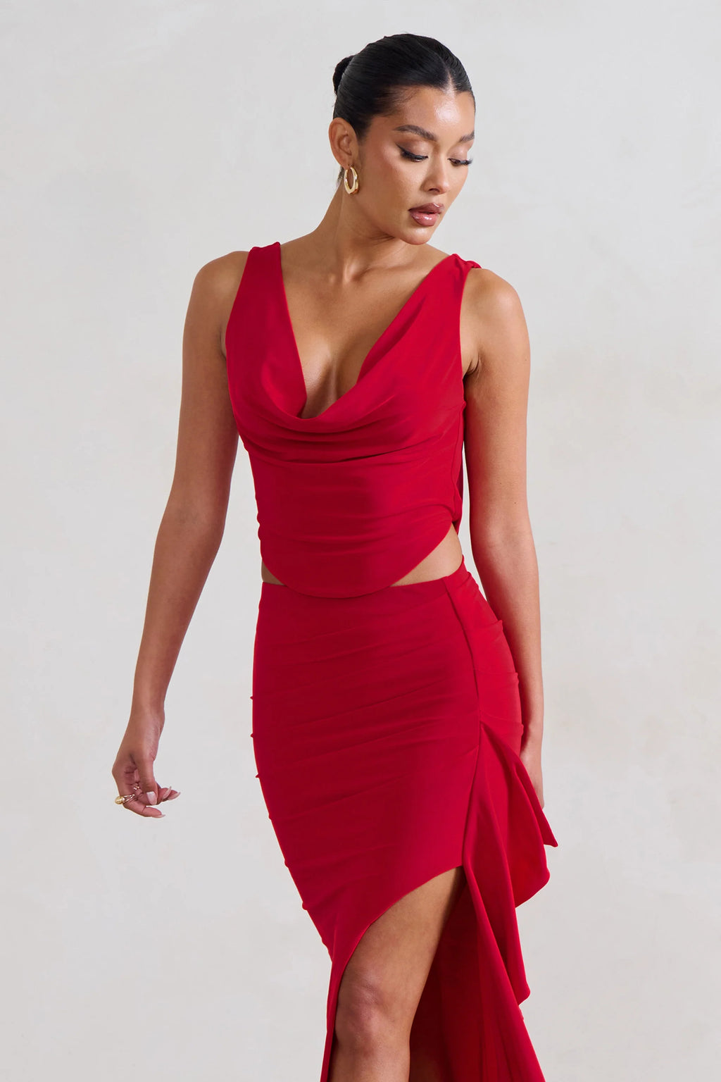 Femme Classique | Red Cowl Crop Top