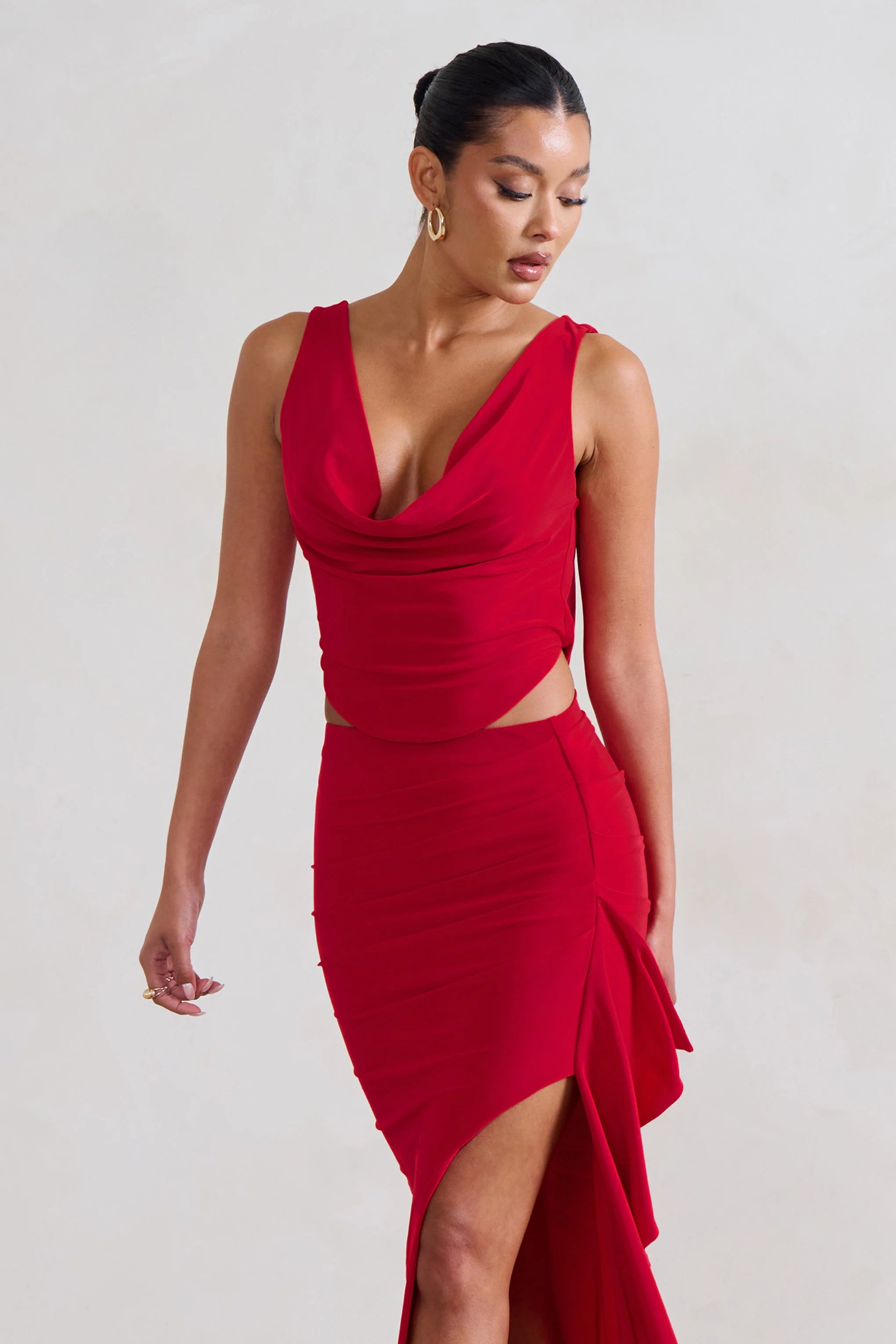Femme Classique | Red Cowl Crop Top
